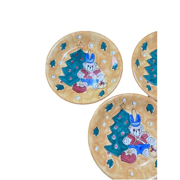 Three Gibson Festive Christmas Nutcracker Bear 11'1/8" Yellow Dinner Plates - Picture 5 of 11